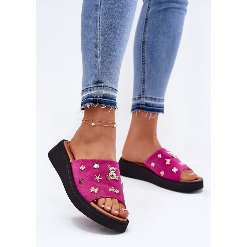 Frauen Wildleder Flip Flops mit Vinceza 66741 Fuksja rosa 2