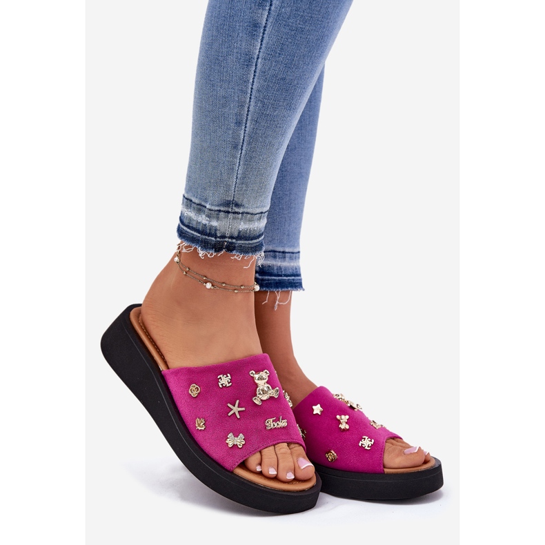 Frauen Wildleder Flip Flops mit Vinceza 66741 Fuksja rosa 1