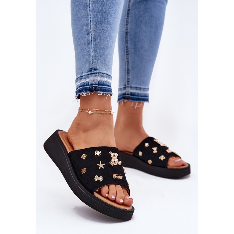 Frauen Wildleder Flip Flops mit Vinceza 66741 Schwarze Stifte 2