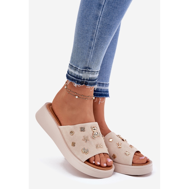 Women's Suede Flip Flops mit Vinceza 66741 Beige 1