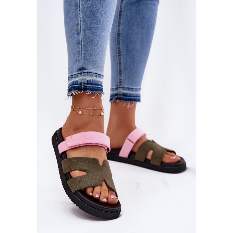 Damenflip Flops mit Vinceza 17401 Pink-Pink-Klettverschluss grün 2