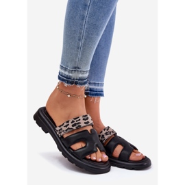 Frauen Leder Flip Flops Vinceza 66769 Schwarzer Leopard 1