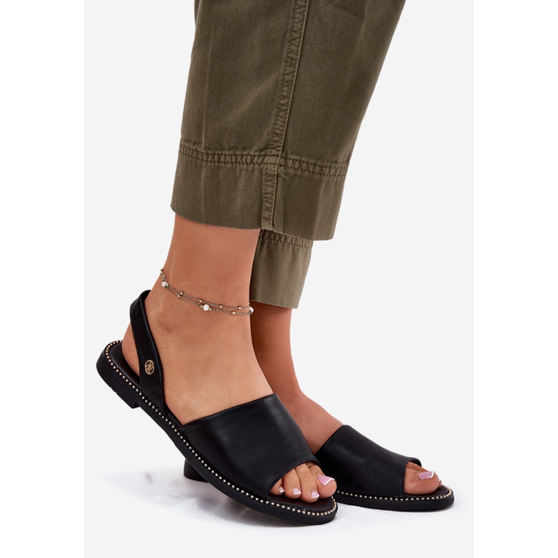 EVento Flach -getötete Frauen Sandalen Öko -Leder schwarz 1