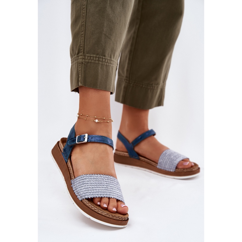 Frauensandalen mit einem Geflecht auf der Inblu GS000050 Blue Bar blau 2