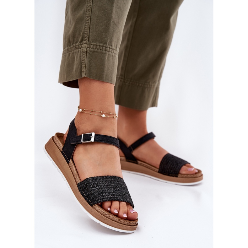 Frauensandalen mit einem Geflecht am Inblu GS000050 Black Gürtel schwarz 2