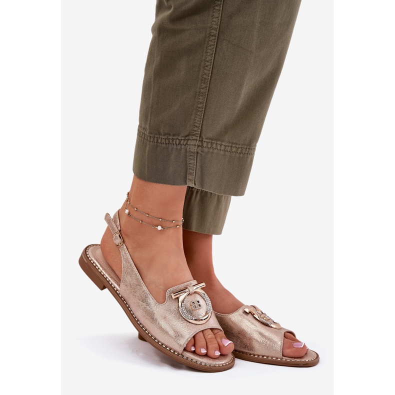 S.Barski Elegante Sandalen mit flachem Hubieren S. Barski Kv51-003 Pink Gold golden 1