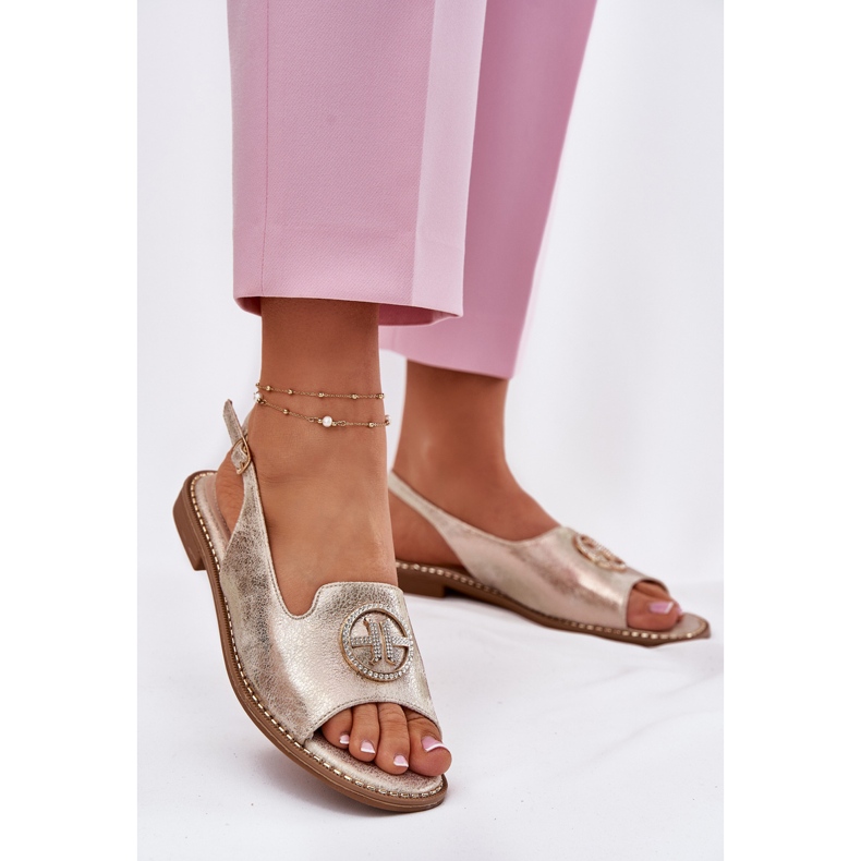 S.Barski Frauensandalen mit flacher Überhebung mit einem Ornament S. Barski Kv51-002 Gold golden 2