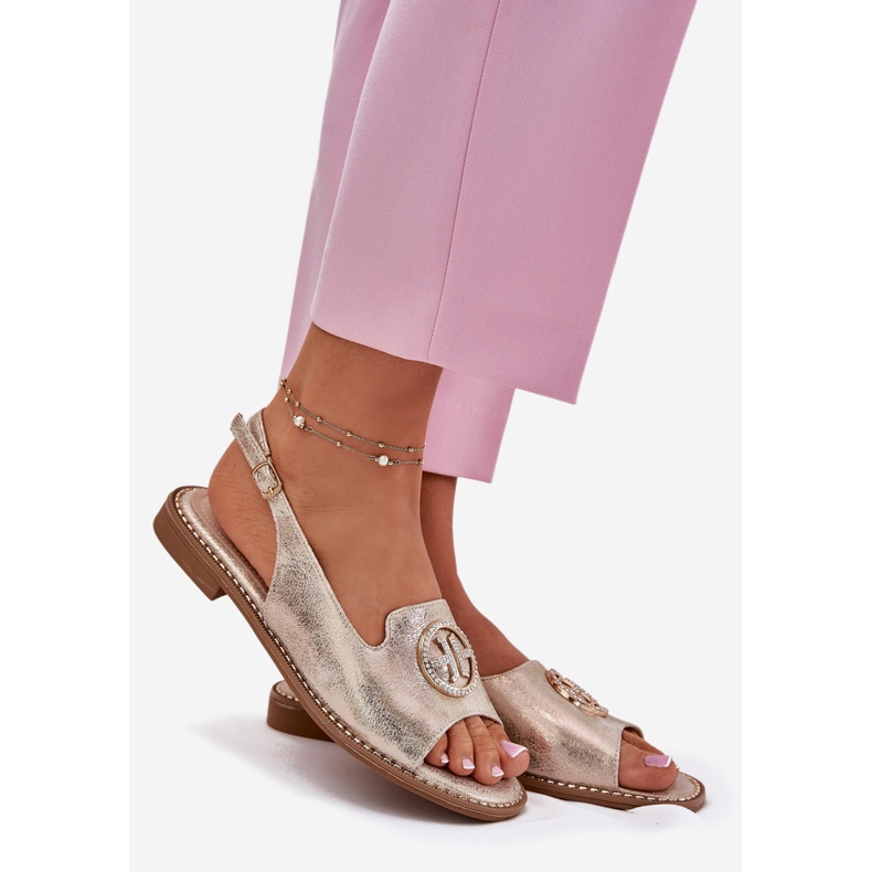 S.Barski Frauensandalen mit flacher Überhebung mit einem Ornament S. Barski Kv51-002 Gold golden 1