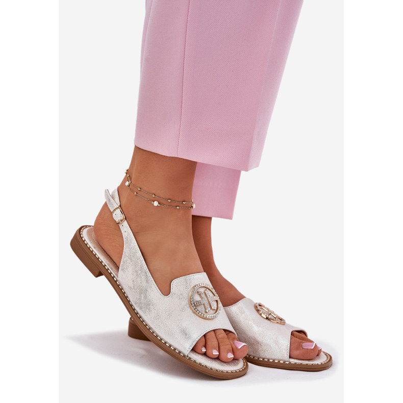 S.Barski Frauensandalen mit flachem Haken mit einer Verzierung von S. Barski Kv51-002 Silber silber- 1