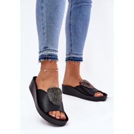 S.Barski Damen-Leder-Hausschuhe mit einem Ornament KV51-028 Schwarz 2