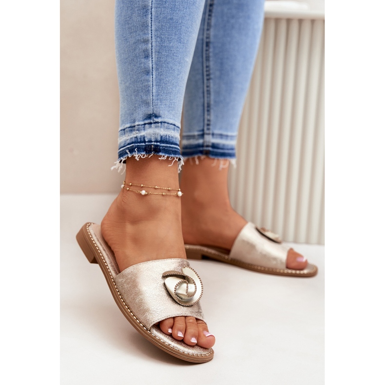 S.Barski Flat-Heeled-Flip-Flops für Frauen mit einem dekorativen KV51-007 Zloty Detail golden 2