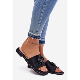 S.Barski Flatheeled Damen Flip Flops mit dekorativem KV51-007 Schwarzes Detail Schwarz 1