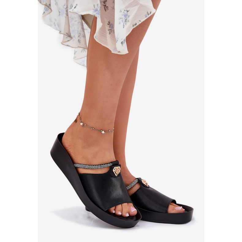 S.Barski Damen-Leder-Hausschuhe mit einem dekorativen KV51-034 schwarzen Riemen 1