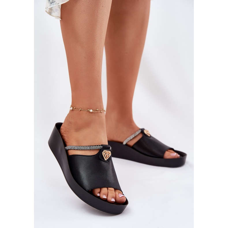 S.Barski Damen-Leder-Hausschuhe mit einem dekorativen KV51-034 schwarzen Riemen 2