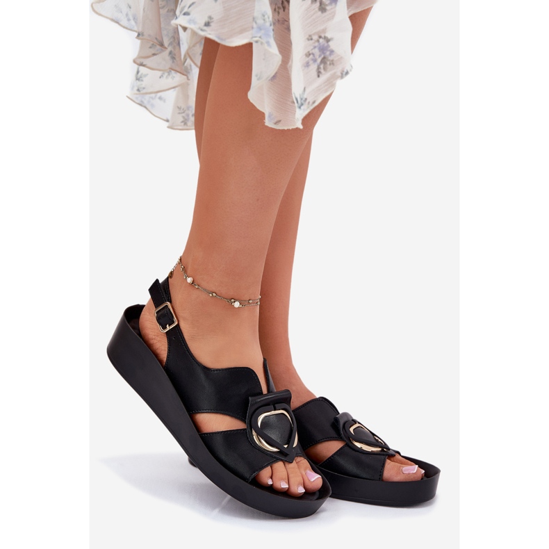 S.Barski Frauen Ledersandalen auf Keil S. Barski KV51-031 Schwarz 1