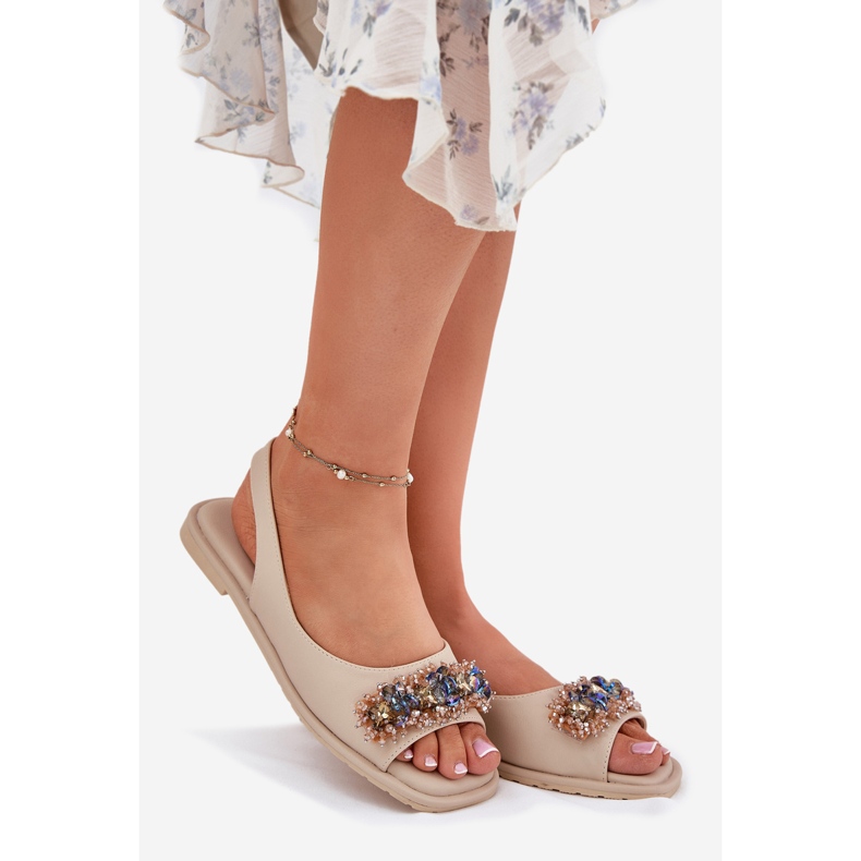 S.Barski Flache Frauensandalen mit Kristallen S. Barski Kv51-079 Beige 1