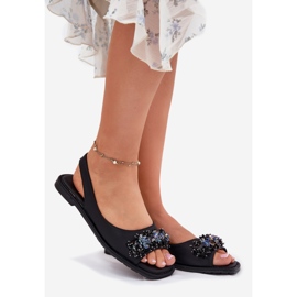 S.Barski Flache Frauensandalen mit Kristallen S. Barski Kv51-079 Schwarz 1