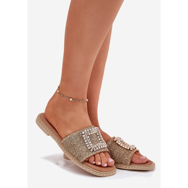 Flat -Frauen -Flip -Flops mit Geflecht und Dekoration Artiker 56C1337 Beige 1