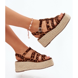 Frauensandalen mit Streifen und Leopardengeflecht braun 6