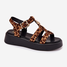 Frauensandalen auf der Plattform mit einem goldenen Detail Leopard braun 4