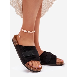 Damenflip Flops mit Klettverschluss auf der Korkenplattform schwarz 1