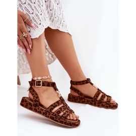 Frauensandalen auf der Plattform mit einem goldenen Detail Leopard braun 6