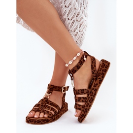 Frauensandalen auf der Plattform mit einem goldenen Detail Leopard braun 3