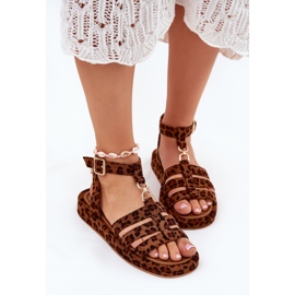 Frauensandalen auf der Plattform mit einem goldenen Detail Leopard braun 5