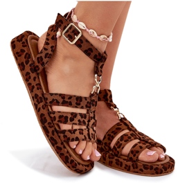 Frauensandalen auf der Plattform mit einem goldenen Detail Leopard braun 9