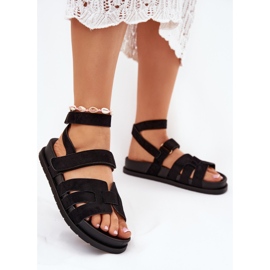 Öko -Wildleder -Sandalen mit Klettverschluss schwarz 2