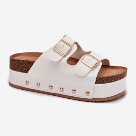 Damenflip flops mit Schnallen auf einer massiven Plattform weiß 1