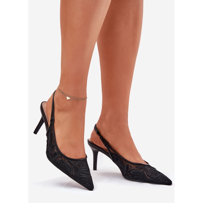 Spitzenheels Sandalen mit offenem Fersenschwarz 2
