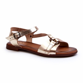 Zazoo 40182 Leder Frauensandalen Złote golden 3