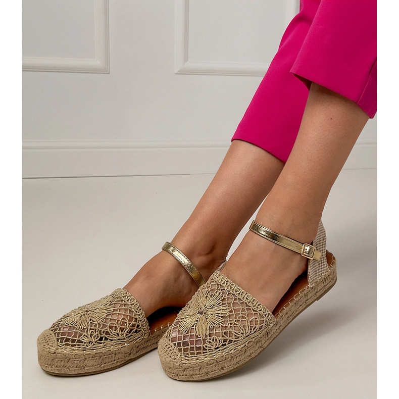 Openwork Espadrilles goldene Sandalen 1