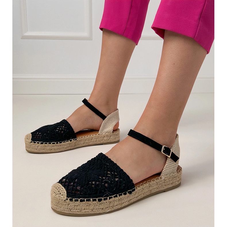 Schwarze Espadrilles offene Sandalen 1