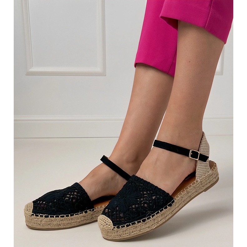 Schwarze Espadrilles offene Sandalen 2