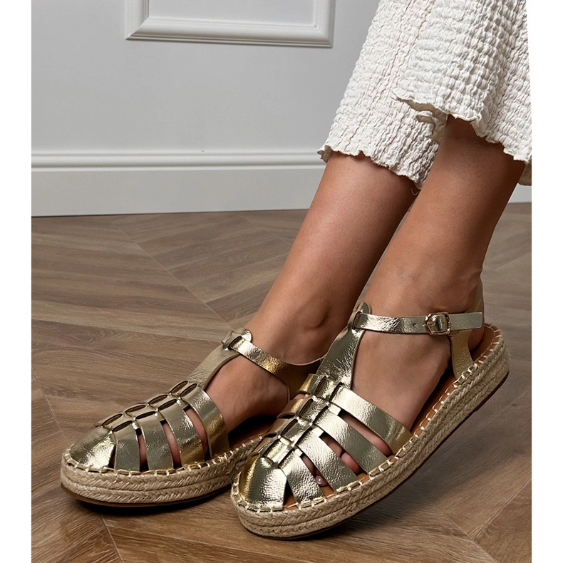 Gold Sandalen Espadrilles Gladiator von Eco -Leder golden 1
