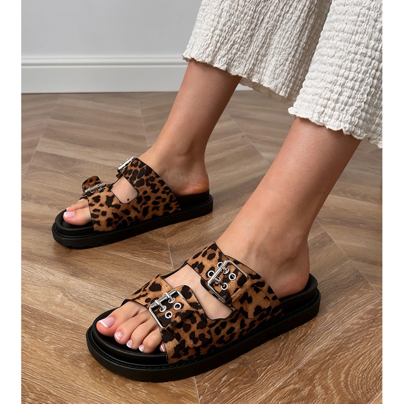 Leopard Flip Flops mit Streifen beige 1