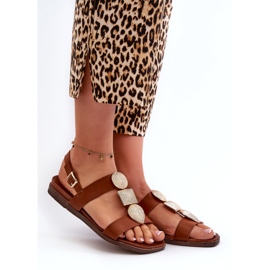 Flache Damensandalen mit Dekorationen Sergio Leone SK072H Braun 2