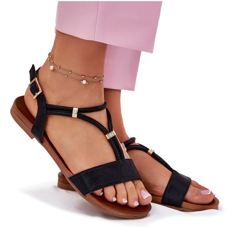 S.Barski Frauen flache Sandalen mit Streifen S. Barski Kv51-120 Schwarz 4