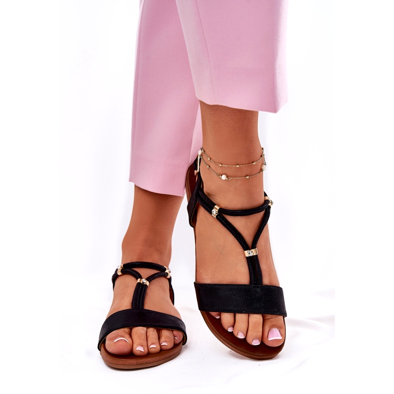 S.Barski Frauen flache Sandalen mit Streifen S. Barski Kv51-120 Schwarz 2