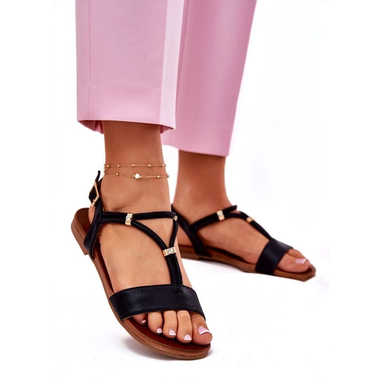 S.Barski Frauen flache Sandalen mit Streifen S. Barski Kv51-120 Schwarz 1