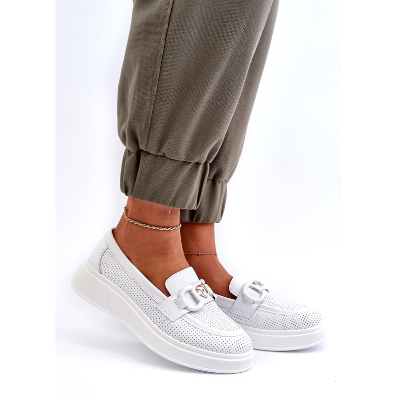 S.Barski Damenleder -Laibers auf Platforma Białe S. Barski LR720 mit einer Verzierung weiß 2