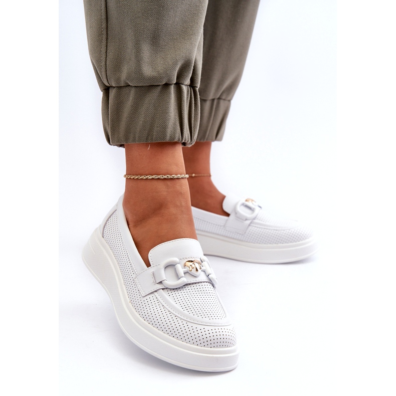 S.Barski Damenleder -Laibers auf Platforma Białe S. Barski LR720 mit einer Verzierung weiß 3