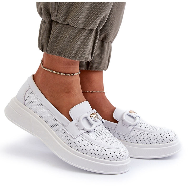 S.Barski Damenleder -Laibers auf Platforma Białe S. Barski LR720 mit einer Verzierung weiß 4