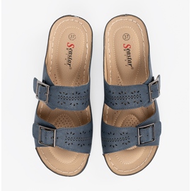 Seastar Hausschuhe auf einem niedrigen Keil mit blauen Schnallen 1