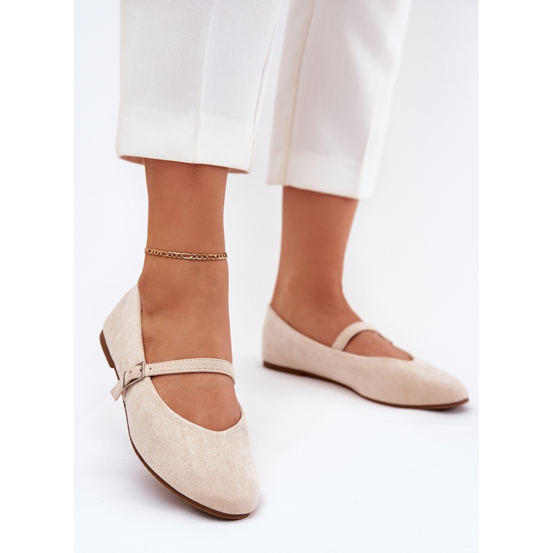 Flache Ballerinas mit Öko -Wildleder -Gürtel beige 2