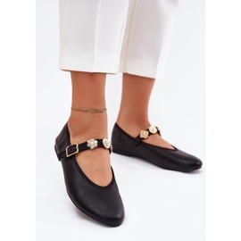 Frauen Ballerinas mit einem Gürtel und goldenen Stiften schwarz 2