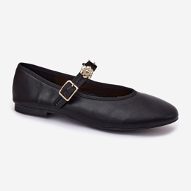 Frauen Ballerinas mit einem Gürtel und goldenen Stiften schwarz 4