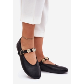 Frauen Ballerinas mit einem Gürtel und goldenen Stiften schwarz 1